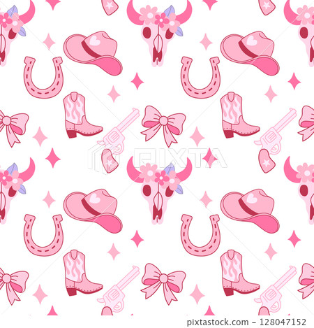 Pink western cowgirl pattern with skulls Pink western cowgirl pattern with skulls 128047152