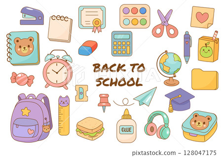 Back to school vector illustration with cute supplies 128047175