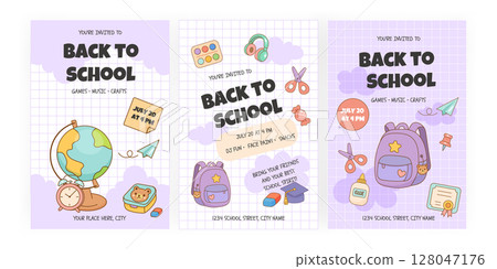 Back to school party invitation flyers for kids 128047176