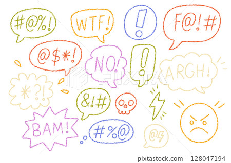 Color crayon chalk bubbles with angry cartoon symbols 128047194