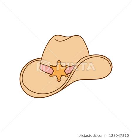 Cowboy sheriff hat with badge in cartoon style 128047210