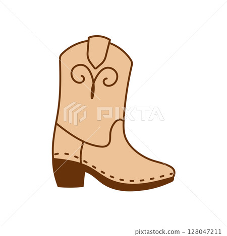 Simple cowboy boot with dark swirl horn pattern design 128047211