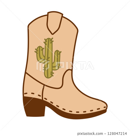 Cowboy boot with green cactus desert themed graphic 128047214