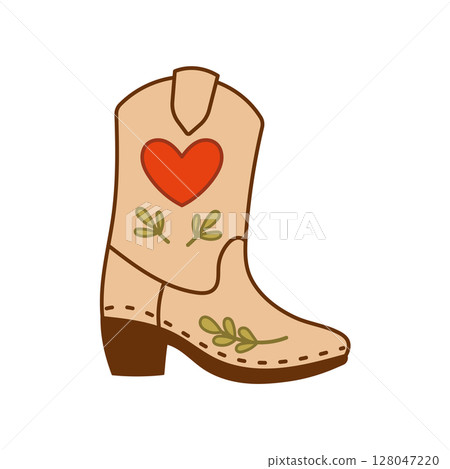 Cowgirl boot with heart and floral leaf design icon 128047220