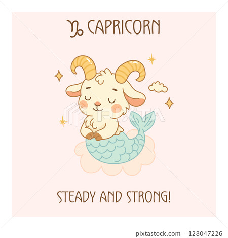 Capricorn zodiac sign poster, cute sea goat character 128047226