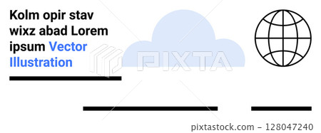 Cloud shape, globe icon, and text elements aligned for conceptual design. Ideal for websites, tech services, global business, education, marketing, networking, and information sharing. Landing page 128047240