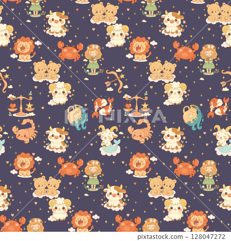 Seamless pattern of twelve zodiac signs for kids 128047272