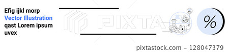 Financial elements include graphs, percentage sign, and business icons, representing growth and analysis. Ideal for financial reports, investor presentations, business plans, accounting tutorials 128047379