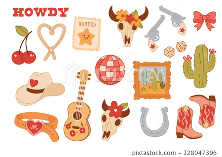 Western Element Collection Cowboy Accessories and Icons  set 128047396