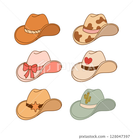 Collection of Cowboy Hats with Unique Patterns 128047397