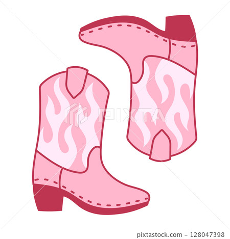 Pink Cowgirl Boots with Flame Design Illustration 128047398