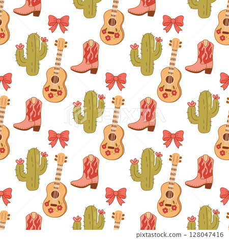 Playful Western Pattern with Guitars and Boots 128047416