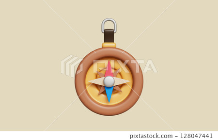 Cartoon Style Vintage Compass Icon. 3D Rendering. 128047441