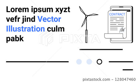 Wind turbine, digital contract on tablet, and random text elements. Ideal for renewable energy, online agreements, digital signatures, environmental sustainability, technology integration, green Wind turbine, digital contract on tablet, and random text elements. Ideal for renewable energy, online agreements, digital signatures, environmental sustainability, technology integration, green 128047460