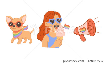 Happy Pride Celebration with Cute Dog and Ice Cream 128047537