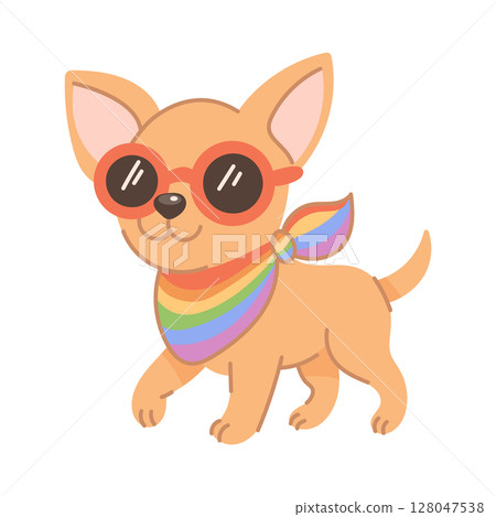 Cute Chihuahua with Rainbow Scarf and Pride Sunglasses 128047538