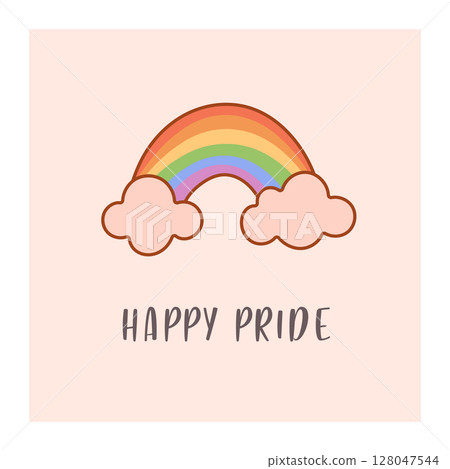 Rainbow with Clouds and Happy Pride Celebration Message 128047544