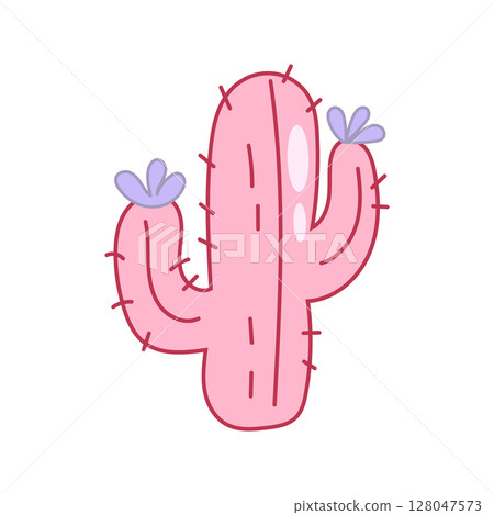 Pink Cactus Illustration with Cute Purple Flowers for Digital Stickers Pink Cactus Illustration with Cute Purple Flowers for Digital Stickers 128047573