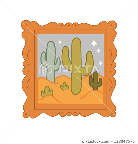 Western Desert Illustration in Ornate Frame for Artistic Decor Western Desert Illustration in Ornate Frame for Artistic Decor 128047576