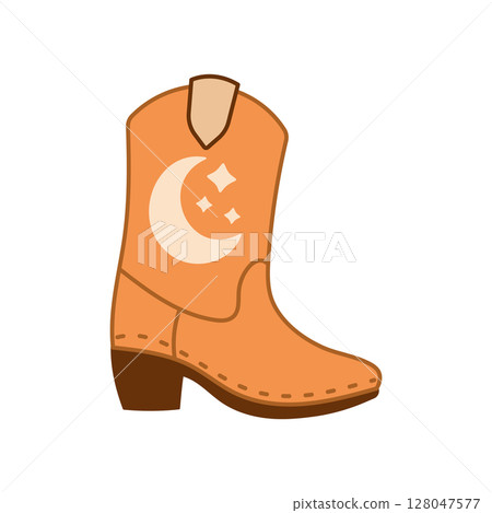 Orange Western Cowboy Boot with Moon and Star Motif Orange Western Cowboy Boot with Moon and Star Motif 128047577