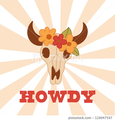 Howdy Floral Cow Skull Illustration for Western Decor Howdy Floral Cow Skull Illustration for Western Decor 128047587