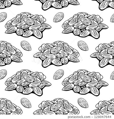 Almond pile seamless pattern in line art style Almond pile seamless pattern in line art style 128047644