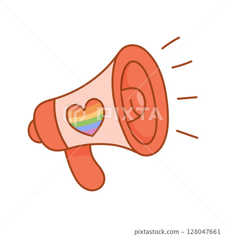 LGBT megaphone with rainbow heart icon on side LGBT megaphone with rainbow heart icon on side 128047661