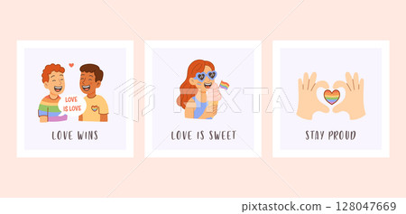 LGBT pride cards with love messages and rainbow art 128047669