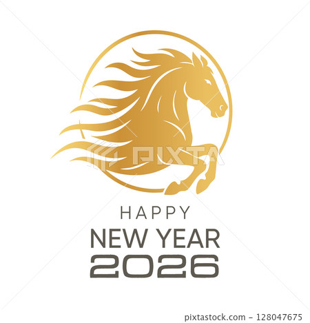 Golden horse zodiac icon for New Year 2026 Golden horse zodiac icon for New Year 2026 128047675