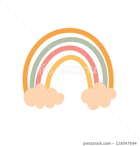 Boho pastel rainbow with soft clouds at ends 128047694