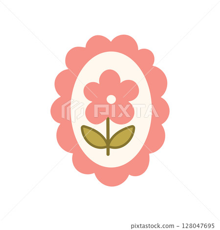 Retro flower illustration in pink scallop frame Retro flower illustration in pink scallop frame 128047695