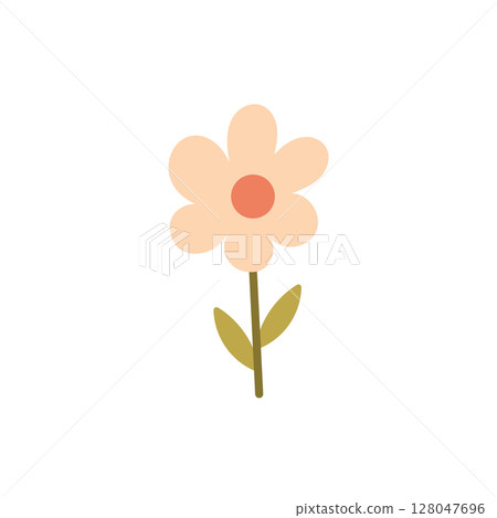Simple boho flower with stem and green leaves Simple boho flower with stem and green leaves 128047696