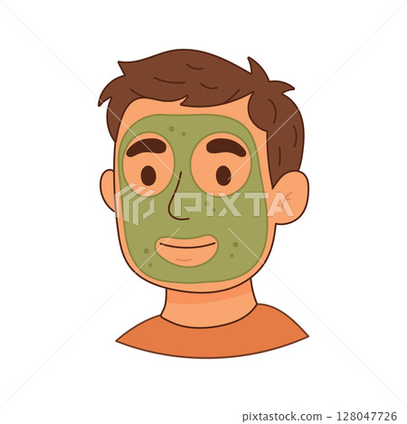 Man with green clay face mask for skincare detox 128047726