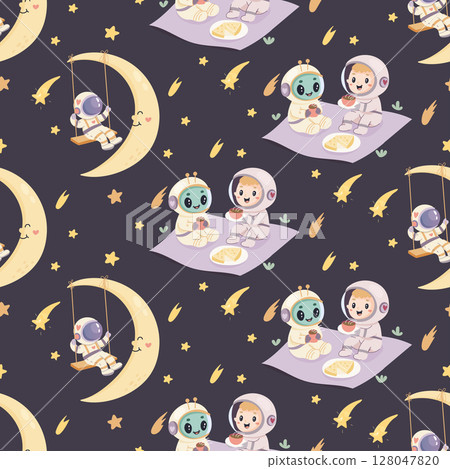 Seamless space pattern, cute space baby pattern. Astronaut, alien Seamless space pattern, cute space baby pattern. Astronaut, alien 128047820