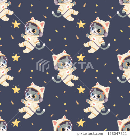 Seamless space pattern, cute space baby pattern. Astronaut cat 128047821
