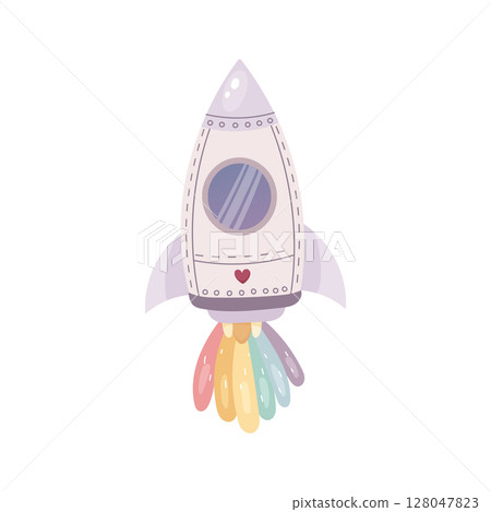 Space illustration. Cute rocket with rainbow . Vector simple illustration Space illustration. Cute rocket with rainbow . Vector simple illustration 128047823