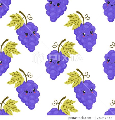 Seamless kawaii grape pattern with cute smiling faces Seamless kawaii grape pattern with cute smiling faces 128047852