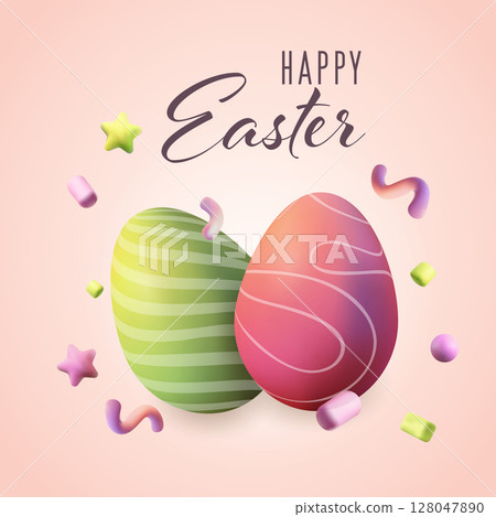 Happy Easter, poster, realistic 3d . Vector illustration on transparent background Happy Easter, poster, realistic 3d . Vector illustration on transparent background 128047890