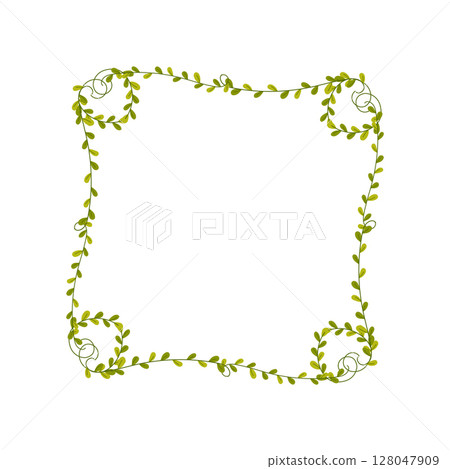 Elegant green leaf frame design suitable for invitations or stationery in a minimalist style Elegant green leaf frame design suitable for invitations or stationery in a minimalist style 128047909