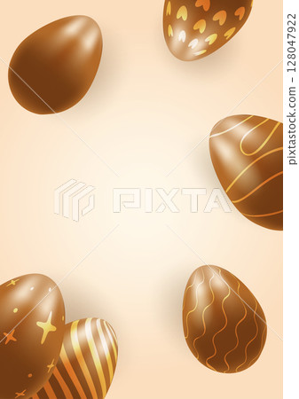 Frame , template with copy space 3D chocolate eggs, Easter on a warm background 128047922