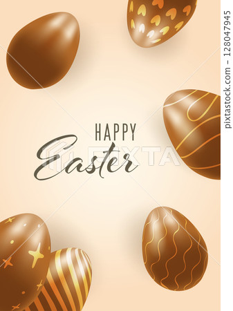 Happy Easter, 3D chocolate eggs greeting card, Easter on a warm background Happy Easter, 3D chocolate eggs greeting card, Easter on a warm background 128047945