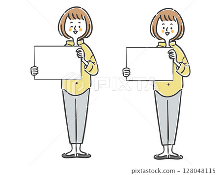 拿著木板的女人，全身，向量圖 128048115