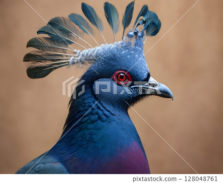 Victoria Crowned Pigeon Close-Up Exotic Bird with Royal Plumage. Perfect for use in wildlife, nature 128048761