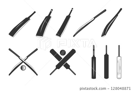Cricket bat silhouette, Cricket bat svg,  Cricket bat outline, Cricket bat vector set, Sports bat svg, Cricket bat logo bundle, Bat silhouette. 128048871