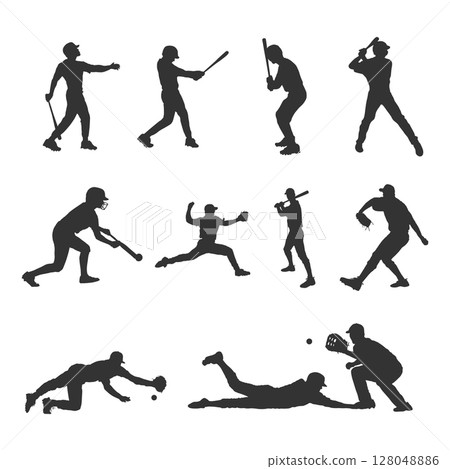 Baseball player silhouette collection, Baseball player silhouettes Baseball player silhouette collection, Baseball player silhouettes 128048886