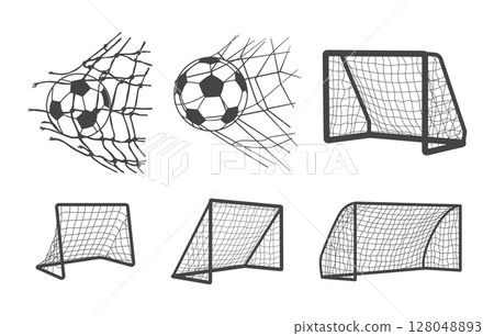 Football goal post svg, Football goal net silhouette, Football net with ball svg, Football net with ball silhouettes, Soccer net vector 128048893