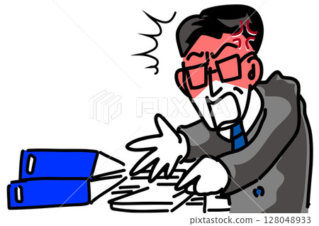 Vector illustration of a middle-aged, harassing boss getting angry at work performance 128048933
