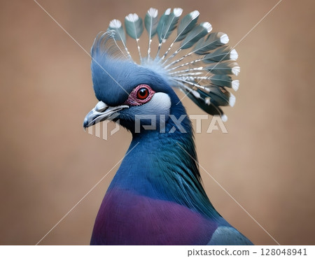 Victoria Crowned Pigeon Close-Up Exotic Bird with Royal Plumage. Perfect for use in wildlife, nature 128048941