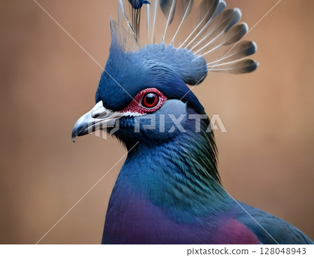 Victoria Crowned Pigeon Close-Up Exotic Bird with Royal Plumage. Perfect for use in wildlife, nature 128048943