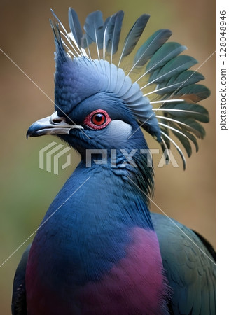 Victoria Crowned Pigeon Close-Up Exotic Bird with Royal Plumage. Perfect for use in wildlife, nature 128048946